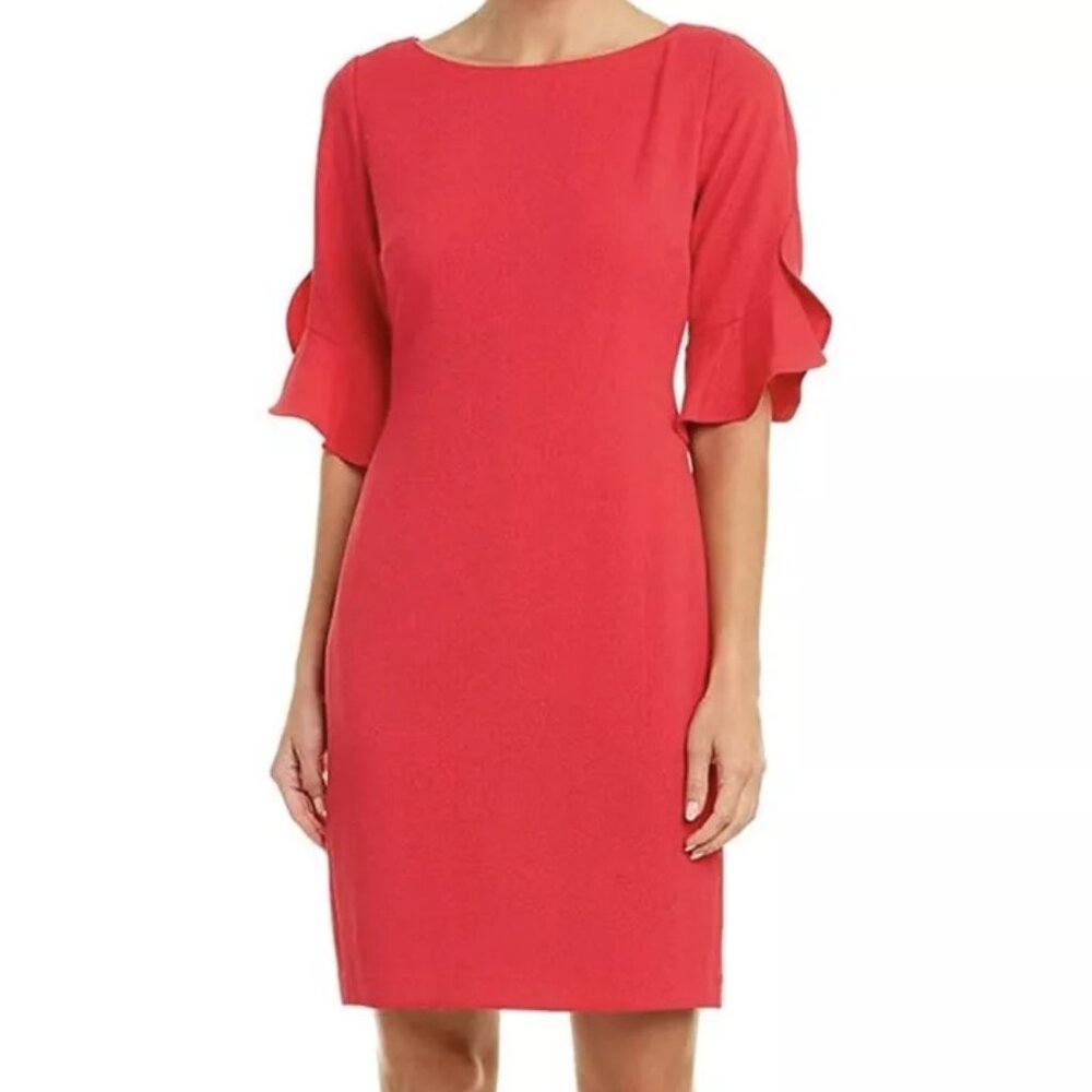 Karl Lagerfeld Paris Tulip Sleeve Crepe Dress (Red)